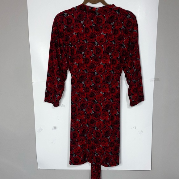 Rene’ Rofe Elegant Red Floral Women Robe Large Open Front Waist Tie Knee Length - Picture 8 of 8